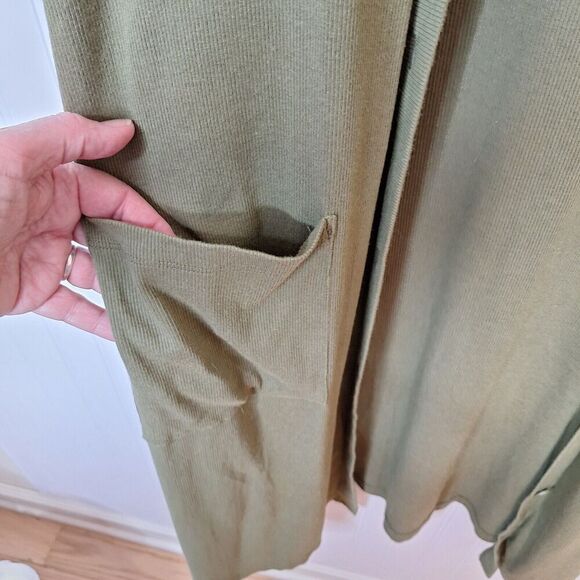 Denim & Co. Essentials Long Sleeve Button Front Rib Cardigan Size 2X Olive Green - Picture 4 of 10